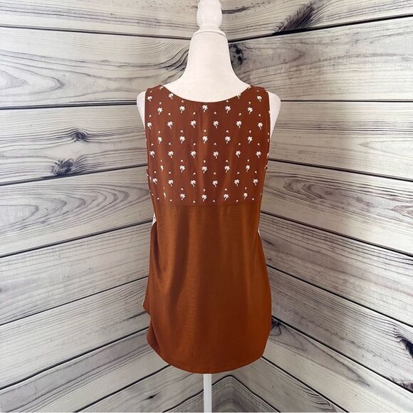 Dolan Anthropologie Brown & White Palm Tree Patterned Colorblock Tank Top - Picture 7 of 9